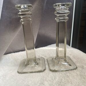 Set of 2 Glass Candle Stick Holders Vintage